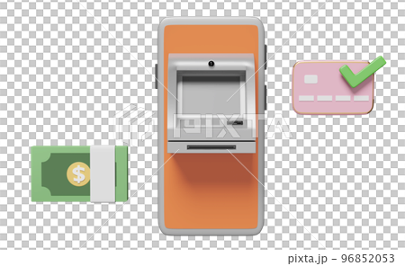 withdrawal cash with atm machine transaction,banknote,check mark mobile phone,smartphone,credit card isolated. 3d illustration,3d render 96852053
