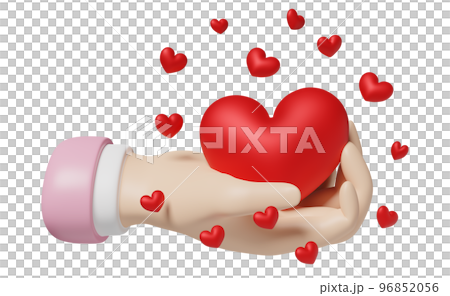 cartoon hands holding red heart isolated. health love or world heart day, valentine's day concept, 3d illustration or 3d render 96852056