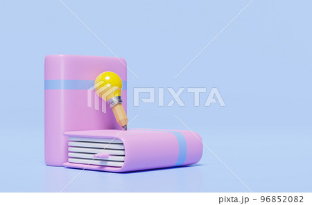 3d pink textbook, close book icon with light bulb, pencil isolated on blue background. idea tip education, knowledge creates ideas concept, minimal abstract, 3d render illustration, clipping path 3d pink textbook, close book icon with light bulb, pencil isolated on blue background. idea tip education, knowledge creates ideas concept, minimal abstract, 3d render illustration, clipping path 96852082