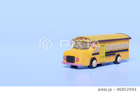 3d plasticine yellow school bus cartoon sign icon, vehicle for transporting students clay isolated on blue background. back to school, 3d render illustration, clipping path 3d plasticine yellow school bus cartoon sign icon, vehicle for transporting students clay isolated on blue background. back to school, 3d render illustration, clipping path 96852093
