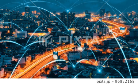 Smart digital city with connection network reciprocity over the cityscape Smart digital city with connection network reciprocity over the cityscape 96852168
