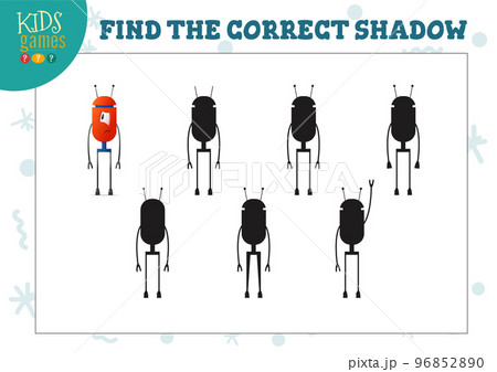 Find the correct shadow for cute cartoon robot educational preschool kids mini game 96852890