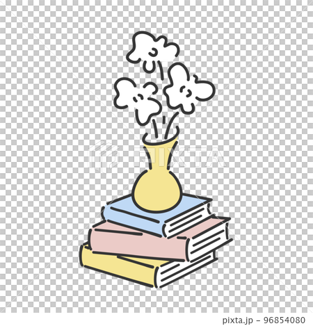 積み重なったかわいい本と花瓶のイラスト 積み重なったかわいい本と花瓶のイラスト 96854080