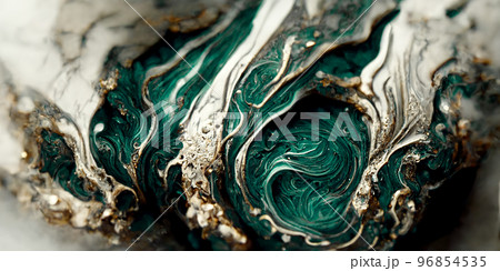 Spectacular turquoise and white ink swirled around. Digital art 3D illustration. 96854535