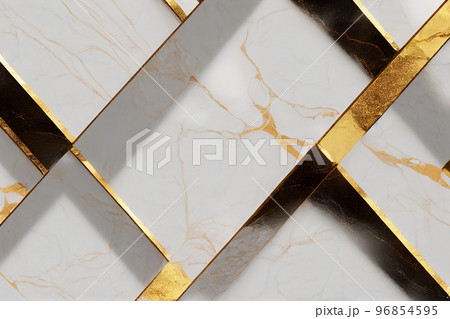Splendid marble abstract with gold geometric in digital art 3D illustration. 96854595