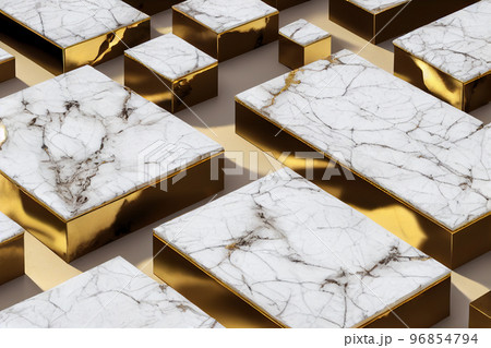 Splendid marble abstract with gold geometric in digital art 3D illustration. 96854794