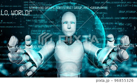 Futuristic robot artificial intelligence huminoid AI programming coding 96855326