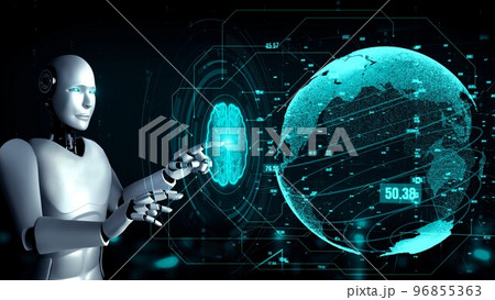Futuristic robot artificial intelligence huminoid AI data analytic technology Futuristic robot artificial intelligence huminoid AI data analytic technology 96855363