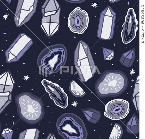 Seamless pattern with crystals in purple colors. Vector graphics. 96856851