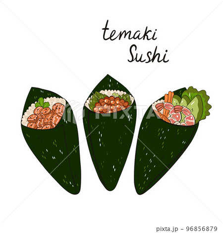 Temaki sushi set isolated on white background. Vector graphics. Temaki sushi set isolated on white background. Vector graphics. 96856879