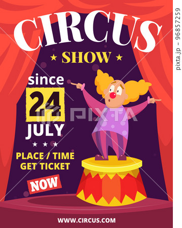 Circus placard. poster invitation to circus entertainment show clown characters and place for text 96857259