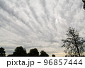 黒い線が放射状に広がる薄曇りの空　ロンドン郊外のオックスフォードにて 96857444