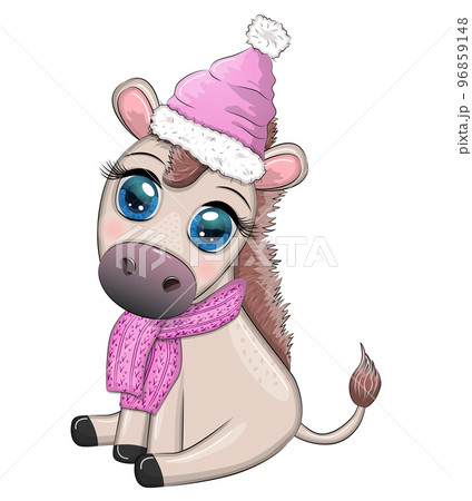 Cute donkey in santa hat with balloon, gift, candy kane, ice skating and winter sports. Postcard for Christmas and New Year. Cute donkey in santa hat with balloon, gift, candy kane, ice skating and winter sports. Postcard for Christmas and New Year. 96859148