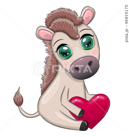 Cute donkey with heart, valentine's day, love holiday. Family holiday Cute donkey with heart, valentine's day, love holiday. Family holiday 96859170