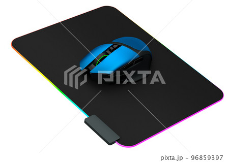 Modern gaming computer mouse on professional pad on white background 96859397