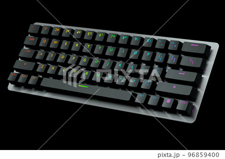 Black computer keyboard with rgb colors isolated on black background. 96859400