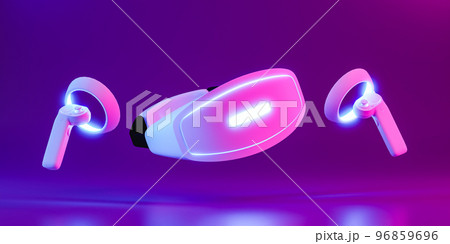 Virtual Reality Glasses with Game Controllers. 3d render 96859696