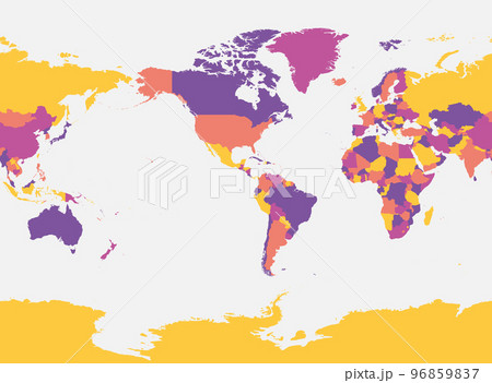World blank map - America centered. High detailed political map of World 96859837