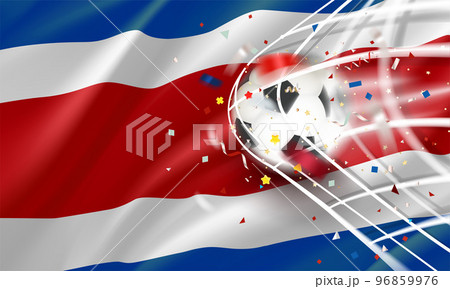 The ball in the soccer net. Goal vector concept with flag of Costa Rica. 3d vector banner with blur effect The ball in the soccer net. Goal vector concept with flag of Costa Rica. 3d vector banner with blur effect 96859976