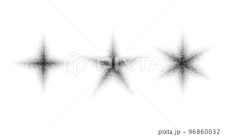 Dotted grain star set. Black noise texture asterisks collection. Black stippled flares. Halftone sparkles. Vector  96860032
