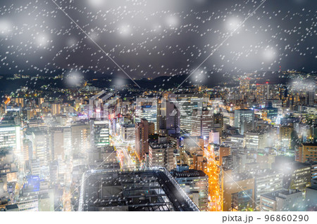 【冬素材】仙台市夜景雪景色イメージ【宮城県】 96860290