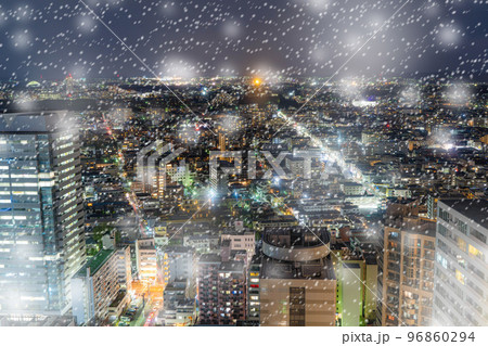 【冬素材】仙台市夜景雪景色イメージ【宮城県】 96860294