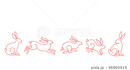 Collection of rabbits, bunnies linear illustrations. Chinese new year 2023, year of the rabbit - set Collection of rabbits, bunnies linear illustrations. Chinese new year 2023, year of the rabbit - set 96860919