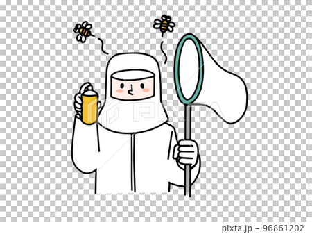 Illustration of a man exterminating bees (color) Illustration of a man exterminating bees (color) 96861202