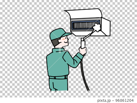 Illustration of a man cleaning the air conditioner (color) 96861204