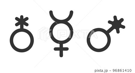Set of non binary icons. Public restroom or locker room symbols for genderless persons isolated on white background. Gender identity concept. Vector graphic pictograms Set of non binary icons. Public restroom or locker room symbols for genderless persons isolated on white background. Gender identity concept. Vector graphic pictograms 96861410