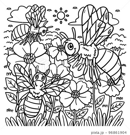 Spring Bees Collecting Pollen Coloring Page Spring Bees Collecting Pollen Coloring Page 96861904