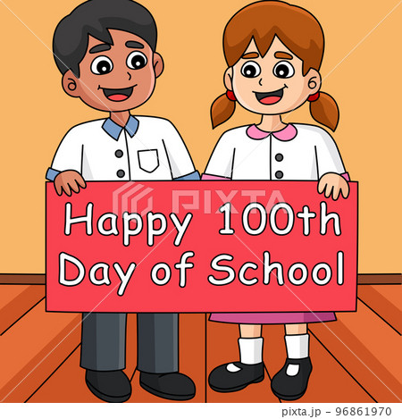 Happy 100th Day Of School Student Colored Cartoon 96861970