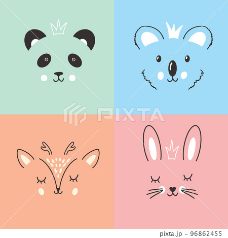 Cute Animal face. Cartoon animals collection, panda, deer, koala and rabbit. Vector illustration Cute Animal face. Cartoon animals collection, panda, deer, koala and rabbit. Vector illustration 96862455