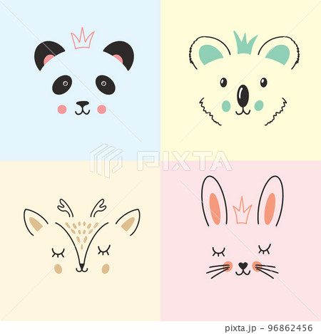 Cute Animal face. Cartoon animals collection, panda, deer, koala and rabbit. Vector illustration Cute Animal face. Cartoon animals collection, panda, deer, koala and rabbit. Vector illustration 96862456