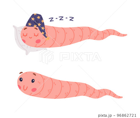 Funny Pink Worm Character with Long Tube Body Vector Set Funny Pink Worm Character with Long Tube Body Vector Set 96862721
