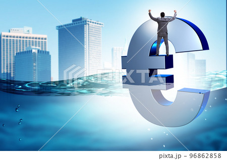 Concept of euro sinking in the sea Concept of euro sinking in the sea 96862858