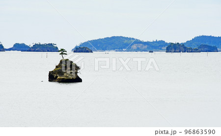 日本三景　高曇りの松島湾　福浦島展望台から望む千貫島 96863590