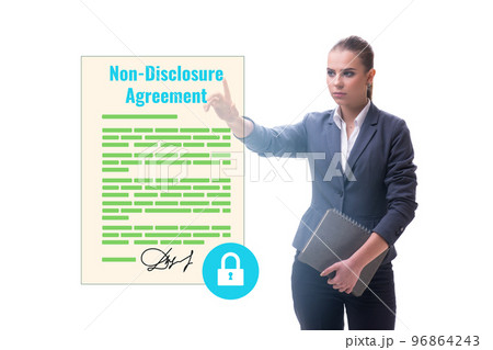 Businesswoman in non disclosure agreement concept Businesswoman in non disclosure agreement concept 96864243