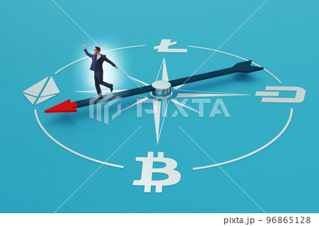 Businessman looking for directions in cryptocurrencies Businessman looking for directions in cryptocurrencies 96865128