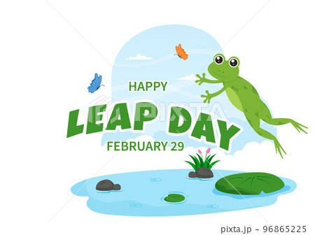 Happy Leap Day on 29 February with Cute Frog in Flat Style Cartoon Hand Drawn Background Templates Illustration Happy Leap Day on 29 February with Cute Frog in Flat Style Cartoon Hand Drawn Background Templates Illustration 96865225