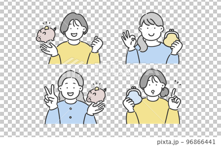 女性のイラストセット 貯蓄 財布 貯金箱 96866441