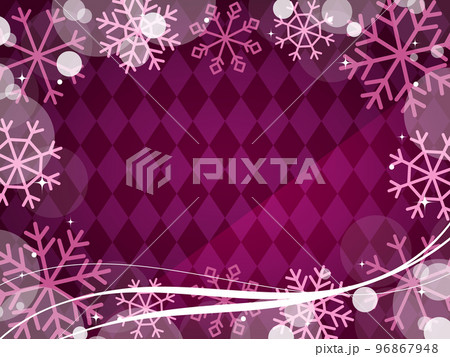雪の結晶とダイヤ模様のパーティクル背景　横位置　パープル系 96867948