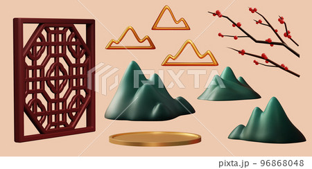 3D oriental decoration element set 96868048