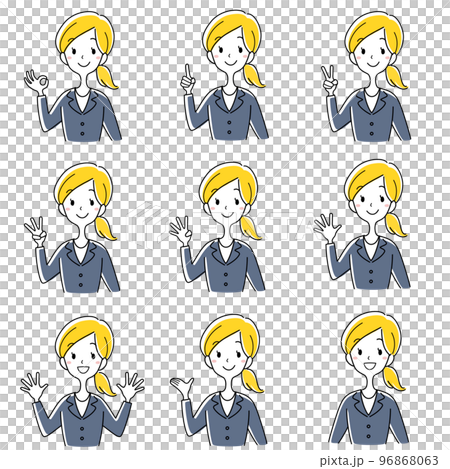 一組做數字手勢的西裝女性 96868063