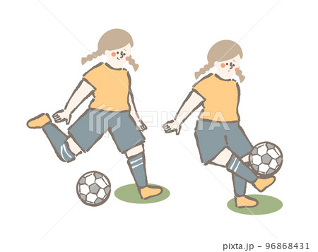 サッカー　女性　イラスト　セット 96868431