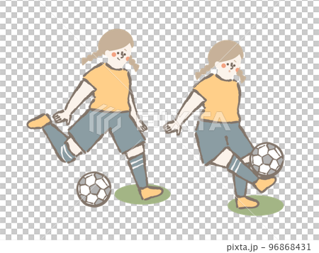 サッカー　女性　イラスト　セット 96868431