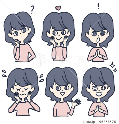 妙齢女性のポーズと表情のバリエーションセット 96868576