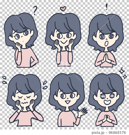 妙齢女性のポーズと表情のバリエーションセット 96868576