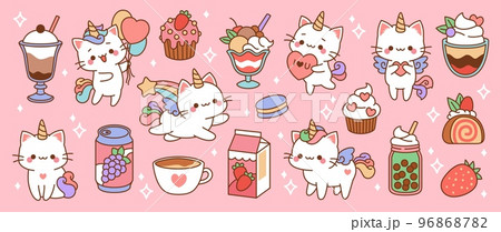 Cute little unicorns cats sweets. Sugar...のイラスト素材 [96868782