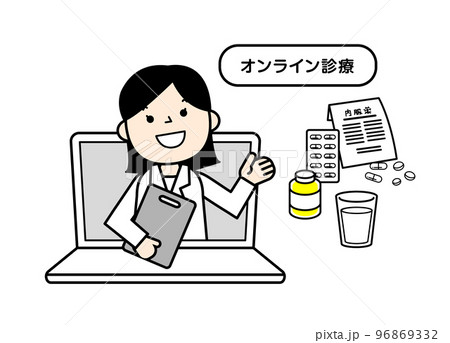 人物　シンプルイラスト　オンライン診療 96869332